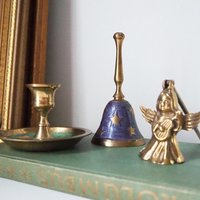 Vintage brass Christmas set | Vintage brass hand bell | Vintage brass candle holder and candle snuffer | Vintage Christmas gift set