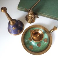 Vintage brass Christmas set | Vintage brass hand bell | Vintage brass candle holder and candle snuffer | Vintage Christmas gift set