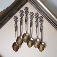 Set of six vintage teaspoons | Vintage alpacca silver teaspoons | Vintage teaspoons | Rose teaspoon set | Vintage alpacca teaspoons