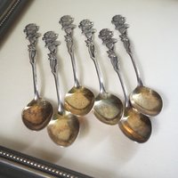 Set of six vintage teaspoons | Vintage alpacca silver teaspoons | Vintage teaspoons | Rose teaspoon set | Vintage alpacca teaspoons
