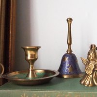 Vintage brass Christmas set | Vintage brass hand bell | Vintage brass candle holder and candle snuffer | Vintage Christmas gift set