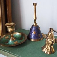 Vintage brass Christmas set | Vintage brass hand bell | Vintage brass candle holder and candle snuffer | Vintage Christmas gift set