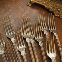 Set of ten vintage forks | C. G. Hallberg dinner forks | Vintage alpacca silver forks | Made in Sweden