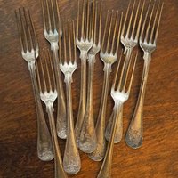 Set of ten vintage forks | C. G. Hallberg dinner forks | Vintage alpacca silver forks | Made in Sweden