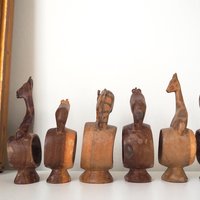 Vintage napkin rings | Set of six wooden napkin rings | Hand carved napkin rings | Set of six wooden animal napkin rings