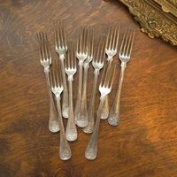 Set of ten vintage forks | C. G. Hallberg dinner forks | Vintage alpacca silver forks | Made in Sweden
