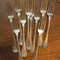 Set of ten vintage forks | C. G. Hallberg dinner forks | Vintage alpacca silver forks | Made in Sweden