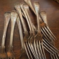 Set of ten vintage forks | C. G. Hallberg dinner forks | Vintage alpacca silver forks | Made in Sweden