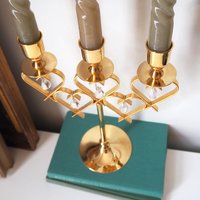 Vintage crystal candelabrum | Vintage three arm candle holder | Gold plated candelabra | Vintage heart candelabrum