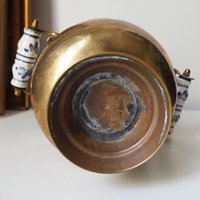 Vintage brass planter with ceramic handles | Vintage brass planter | Footed brass planter | Vintage planter