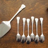 Set of six vintage teaspoons and a cake server | Hackmann Myrna | Vintage stainless steel teaspoons | Vintage teaspoons