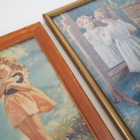 Vintage wall art set | Framed vintage prints for a nursery or a little girl's room | Vintage prints | Framed vintage prints