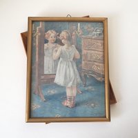 Vintage wall art set | Framed vintage prints for a nursery or a little girl's room | Vintage prints | Framed vintage prints