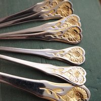 Set of six vintage teaspoons and a cake server | Hackmann Myrna | Vintage stainless steel teaspoons | Vintage teaspoons