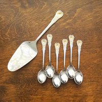Set of six vintage teaspoons and a cake server | Hackmann Myrna | Vintage stainless steel teaspoons | Vintage teaspoons