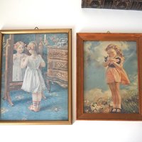 Vintage wall art set | Framed vintage prints for a nursery or a little girl's room | Vintage prints | Framed vintage prints