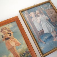 Vintage wall art set | Framed vintage prints for a nursery or a little girl's room | Vintage prints | Framed vintage prints