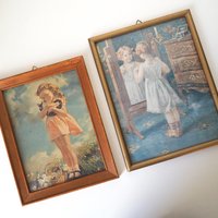 Vintage wall art set | Framed vintage prints for a nursery or a little girl's room | Vintage prints | Framed vintage prints