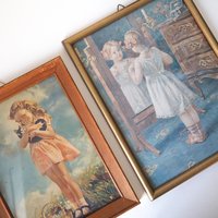 Vintage wall art set | Framed vintage prints for a nursery or a little girl's room | Vintage prints | Framed vintage prints