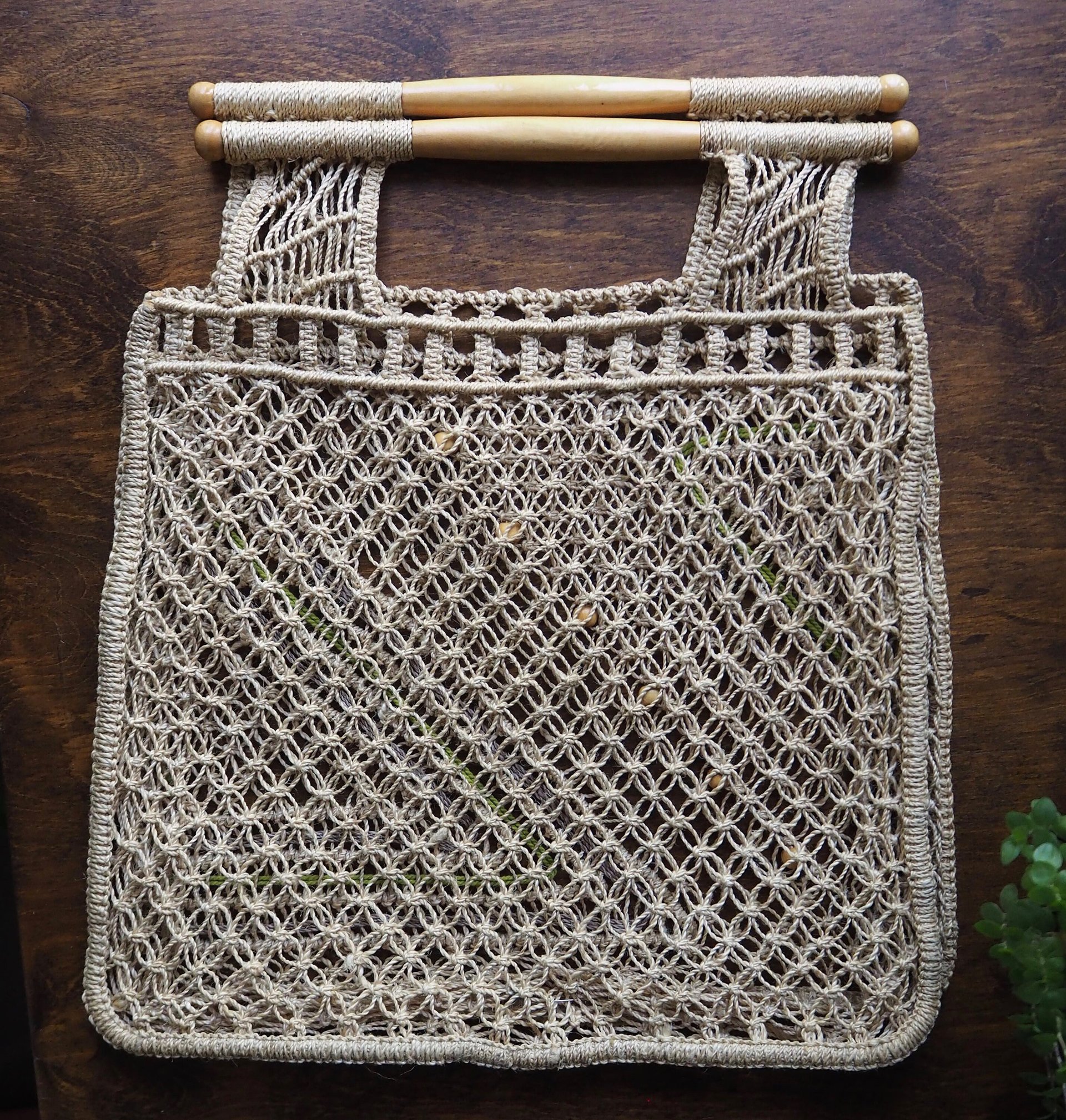 Vintage macrame bag | Macrame bag | Macrame woven handbag with wooden handles | Boho macrame bag