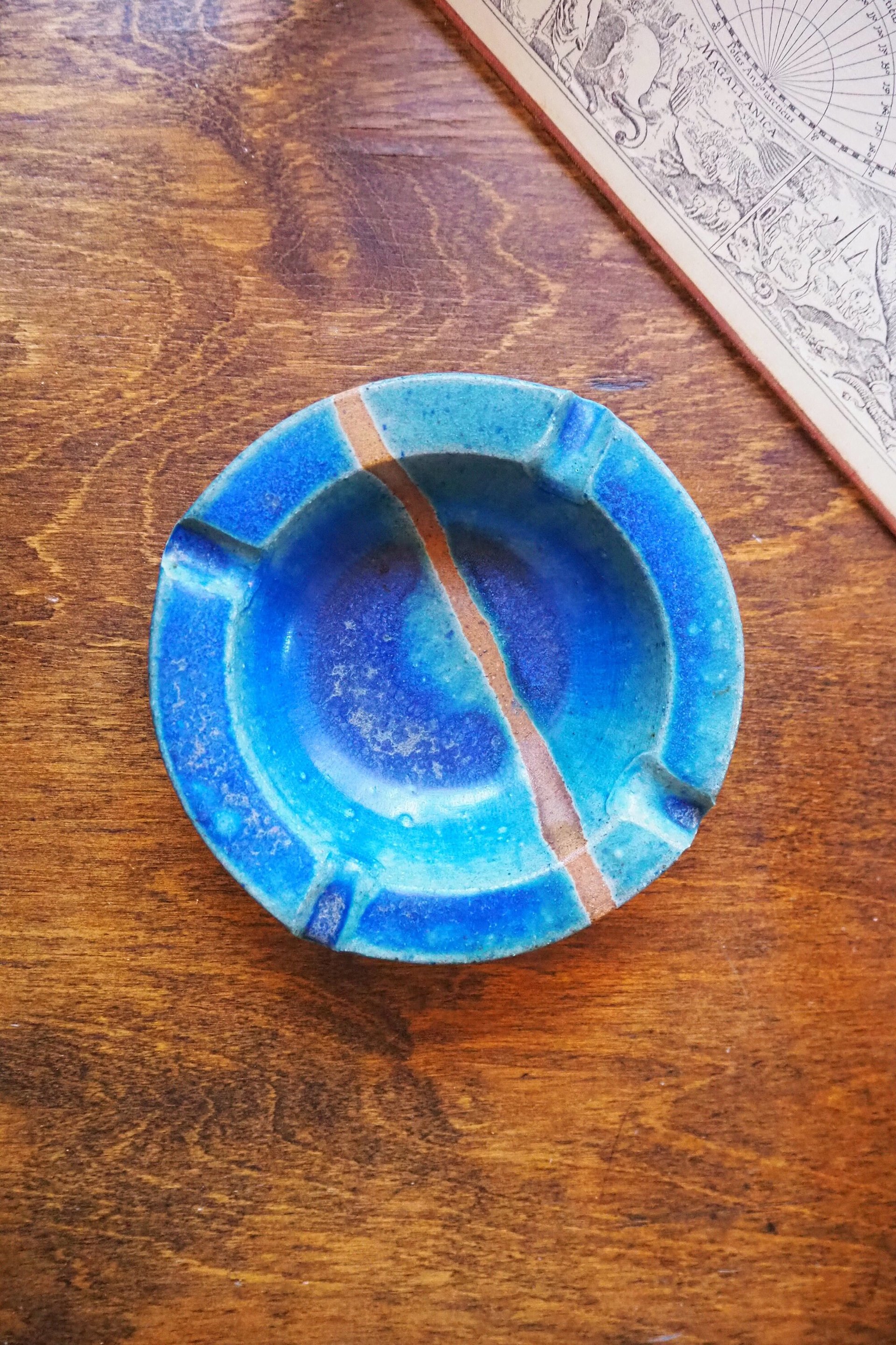 Vintage ceramic ashtray | Blue and turquoise ashtray | Vintage stoneware ashtray | Ceramic ashtray | Vintage ashtray