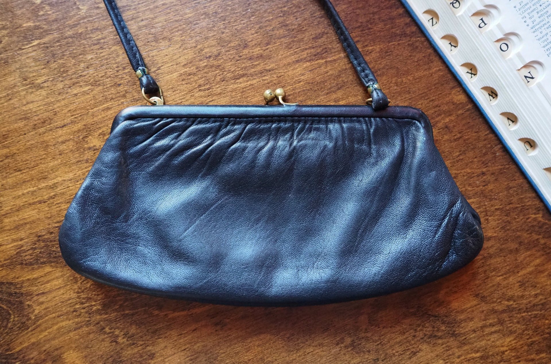 Vintage leather purse bag | Vintage leather bag | Black purse bag | Vintage leather clutch | Vintage purse