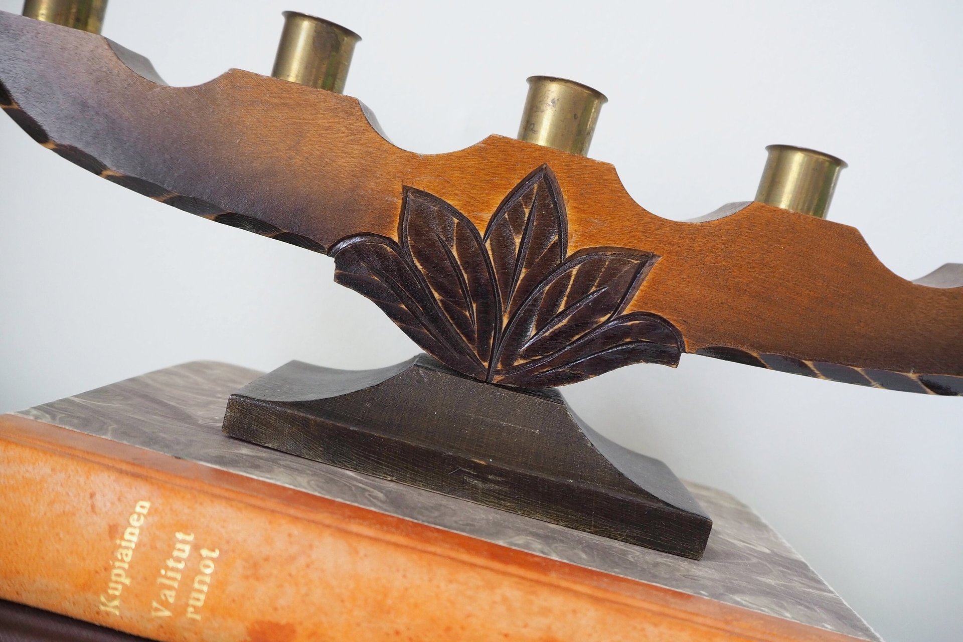 Vintage wooden candelabra | Wooden candelabra | Five arm wooden candlestick holder