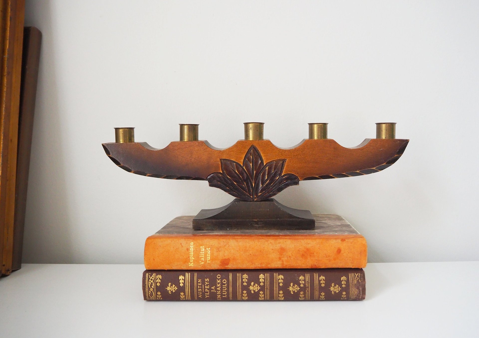 Vintage wooden candelabra | Wooden candelabra | Five arm wooden candlestick holder