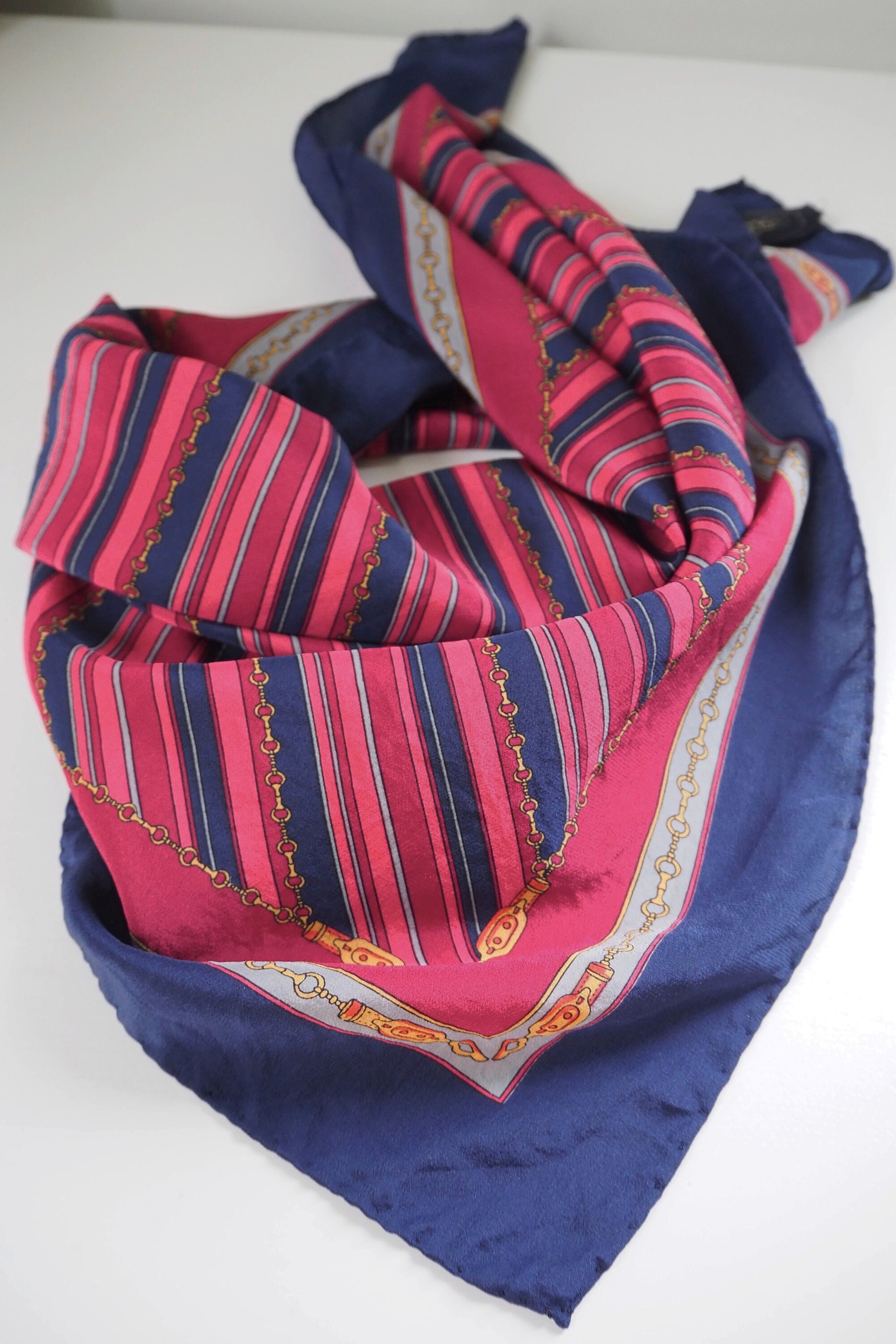 Vintage silk scarf | Striped silk scarf | Small vintage silk scarf | Silk scarf