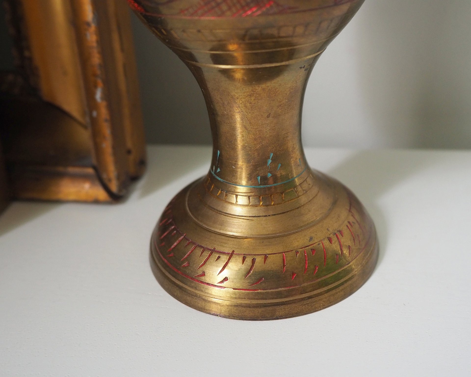 Vintage brass vase | Etched brass vase | Vintage single flower vase | Tall brass vase | Vintage vase
