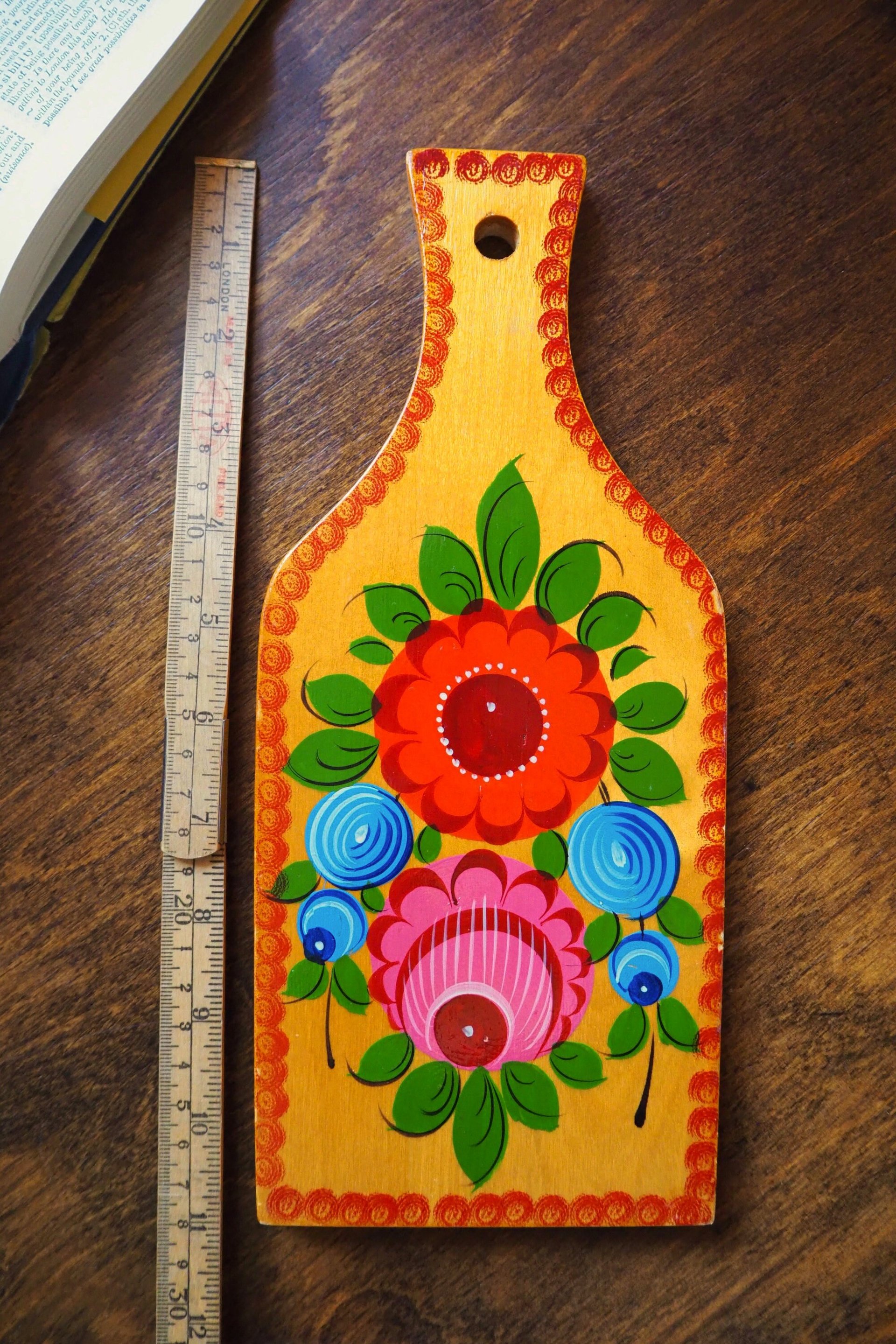 Vintage cutting board | Vintage folk art cutting board | Vintage handpainted food board | Khokhloma cutting board