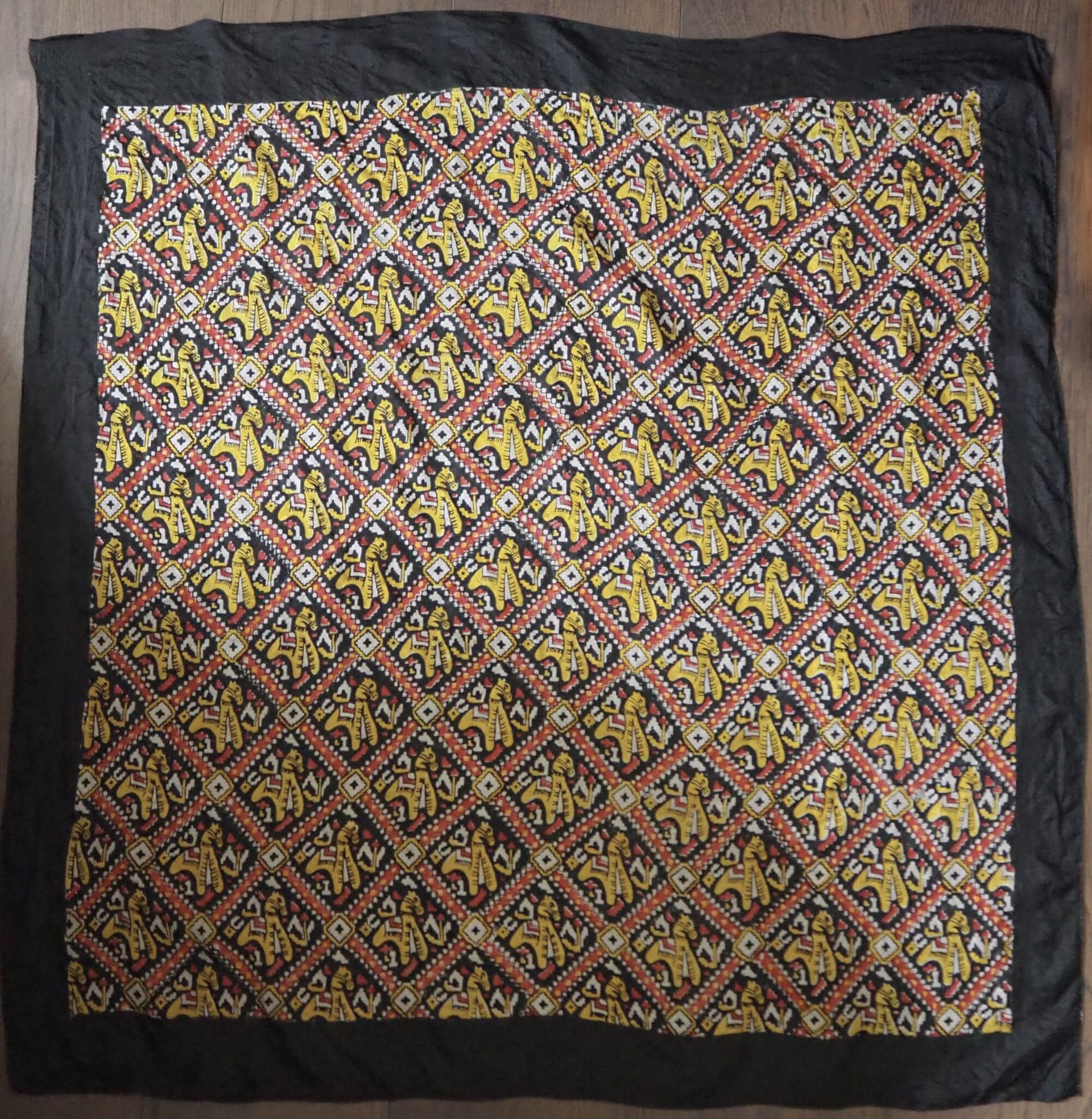 Vintage silk scarf | Vintage scarf | Black, red and yellow silk scarf | Colourful silk scarf