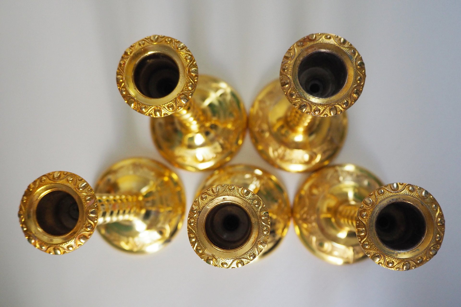 Set of five vintage candlestick holders | Gold plated candle holders | Vintage candle holder set | Made in England