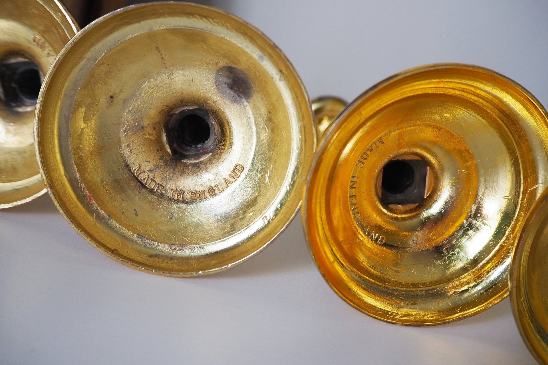 Set of five vintage candlestick holders | Gold plated candle holders | Vintage candle holder set | Made in England