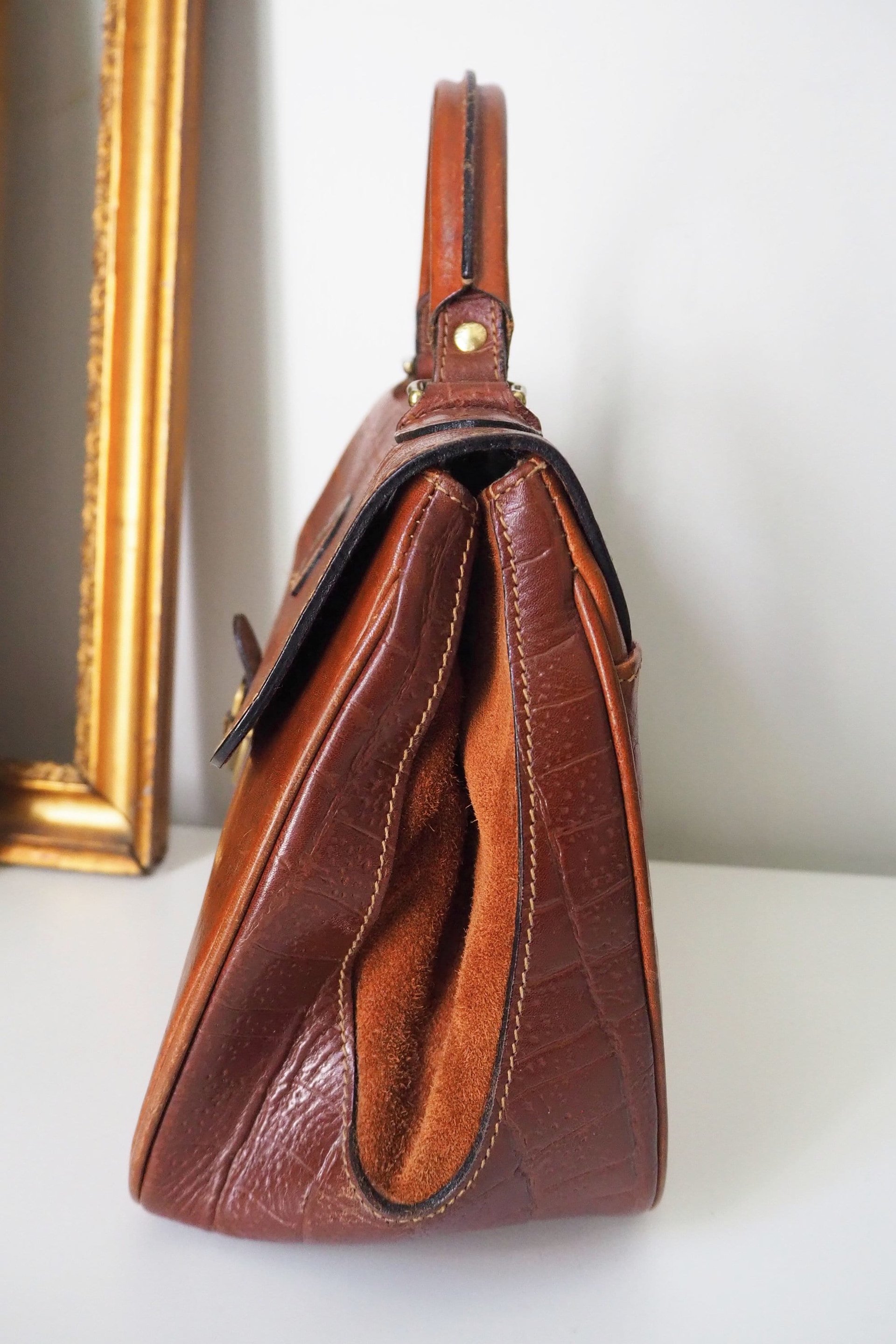 Vintage leather handbag | El Campero leather bag | Top handle bag | Vintage El Campero bag | Brown leather bag