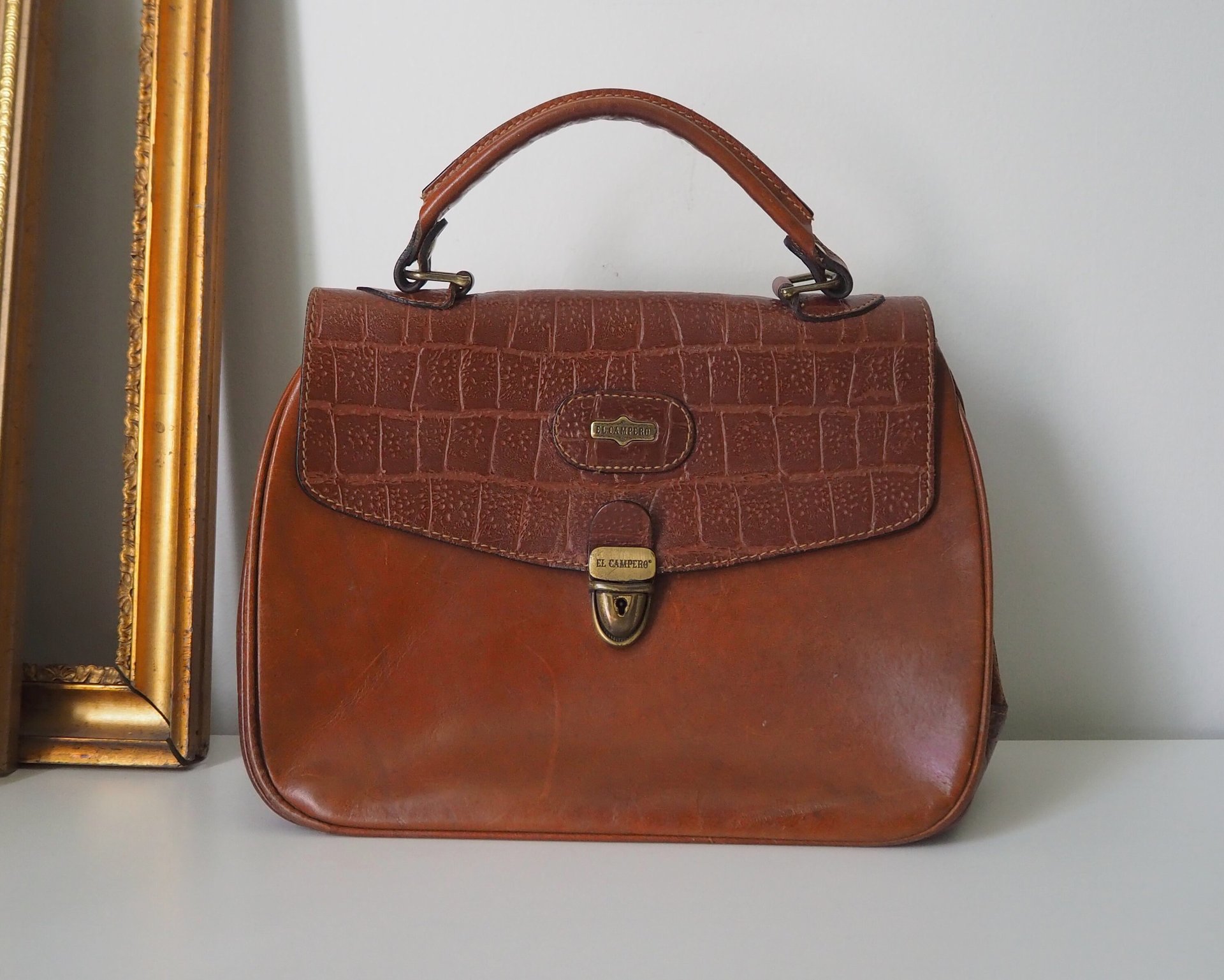 Vintage leather handbag | El Campero leather bag | Top handle bag | Vintage El Campero bag | Brown leather bag