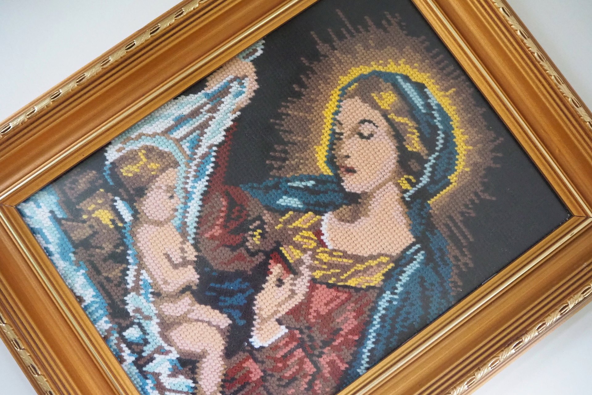 Vintage needlepoint wall art | Religious needlepoint | Scandinavian wall art | Needlepoint wall hanging | Wool needlepoint
