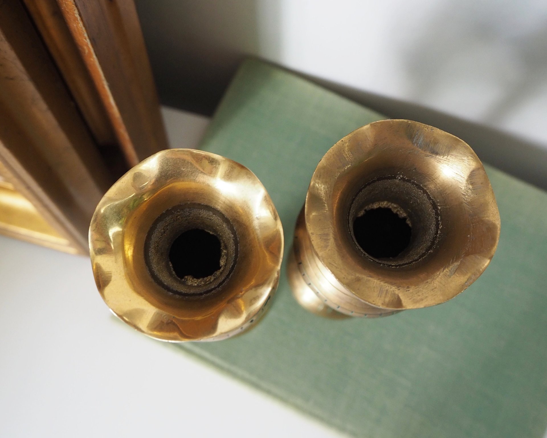 Set of two small vintage vases | Small brass vases | Vintage bud vase | Vintage single flower vases | Etched brass vases