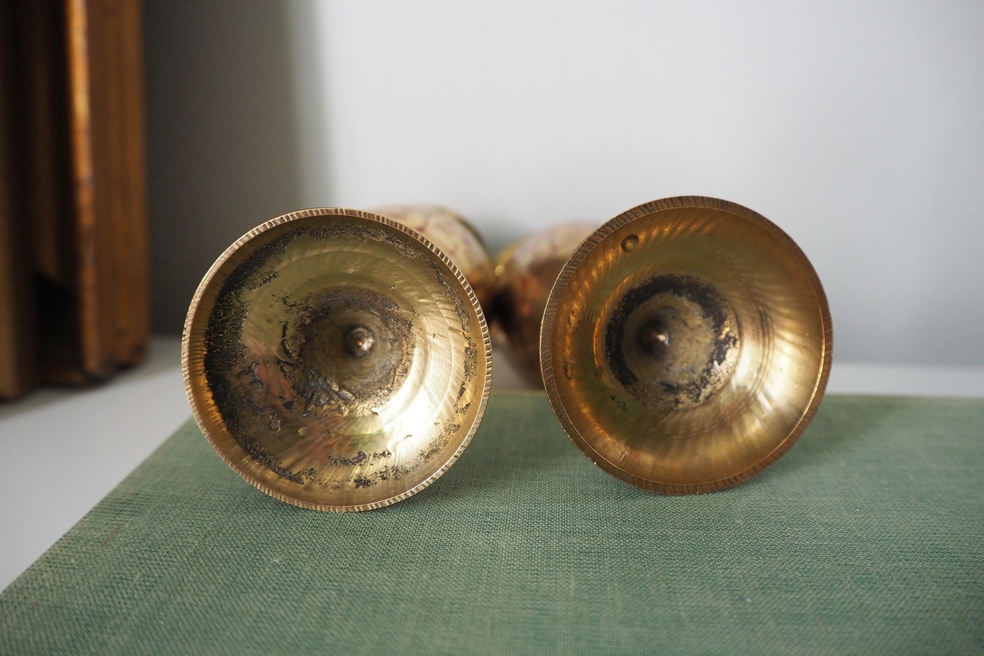 Set of two small vintage vases | Small brass vases | Vintage bud vase | Vintage single flower vases | Etched brass vases