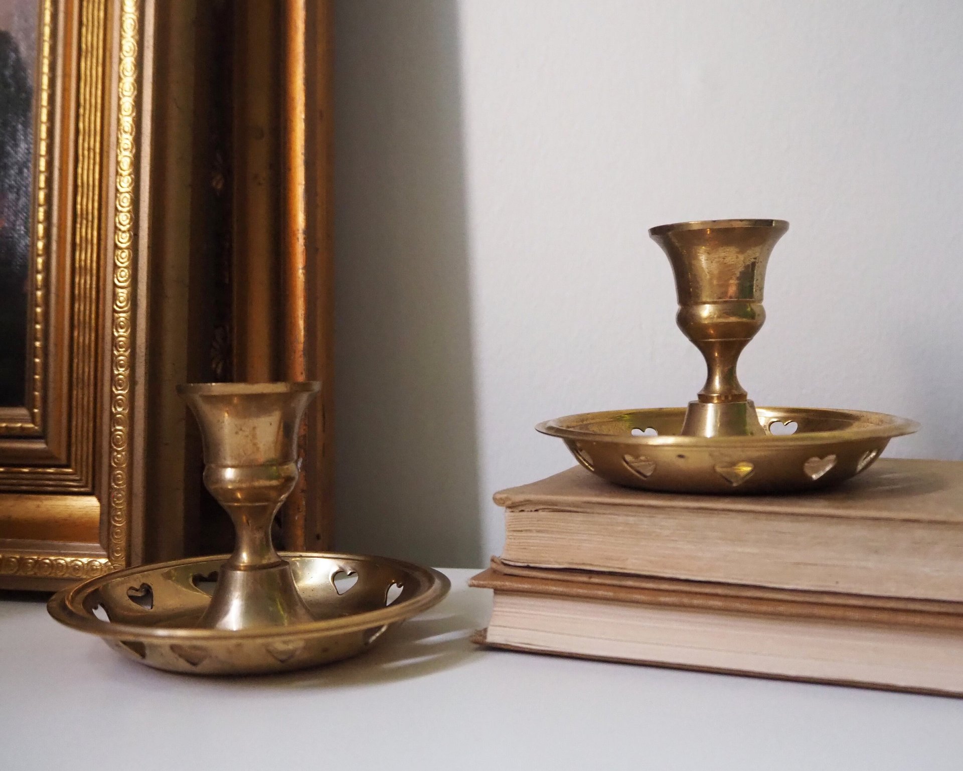 Vintage brass candle holder set | Heart candleholders | Vintage brass candlestick holders | Brass tealight holders | Candleholder sets