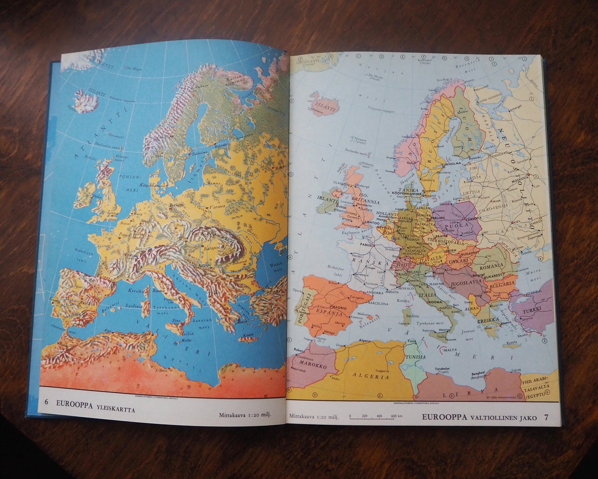 Vintage world atlas | Joka kodin kartasto | Vintage maps | Finnish atlas | 1960s world atlas