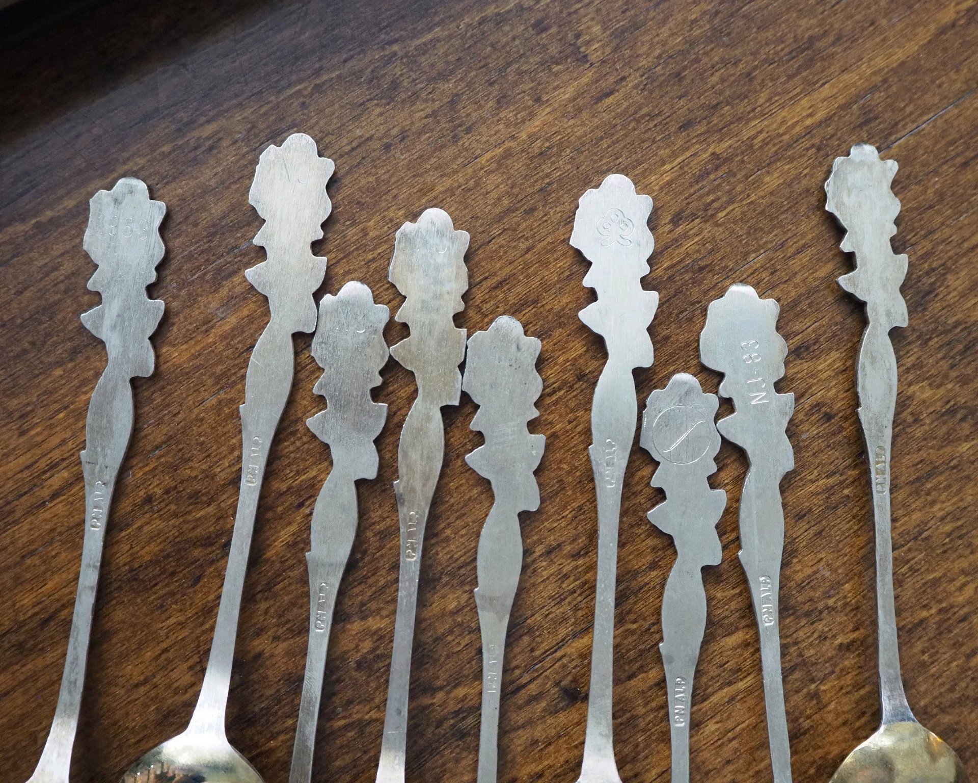 Set of nine vintage teaspoons | Vintage alpacca silver teaspoons | Mismatched teaspoons | Rose teaspoon set | Vintage alpacca teaspoons