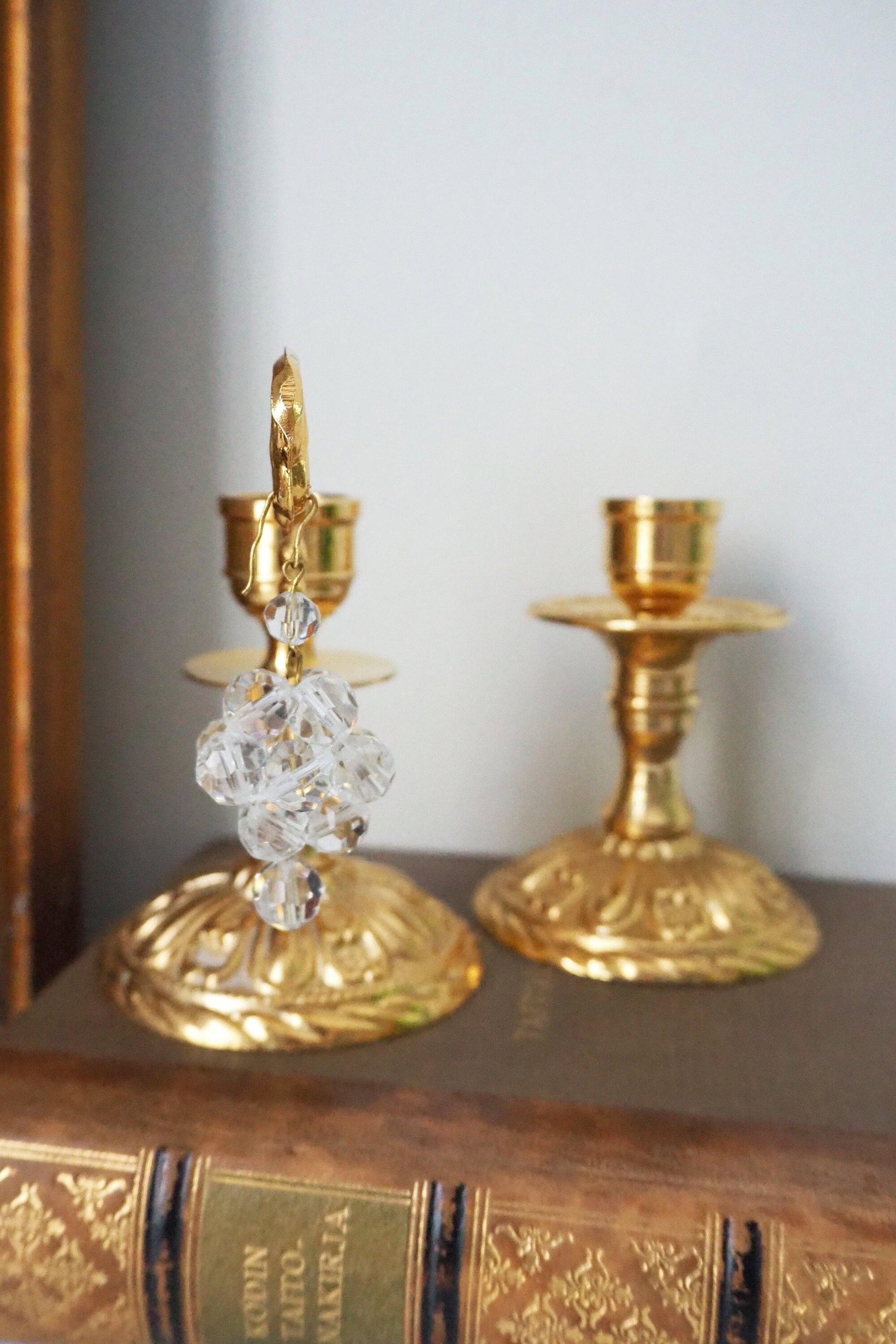 Vintage candlestick holders | Gold plated crystal candlestick holders | Mismatched vintage candlestick holders | Crystal candlestick holder