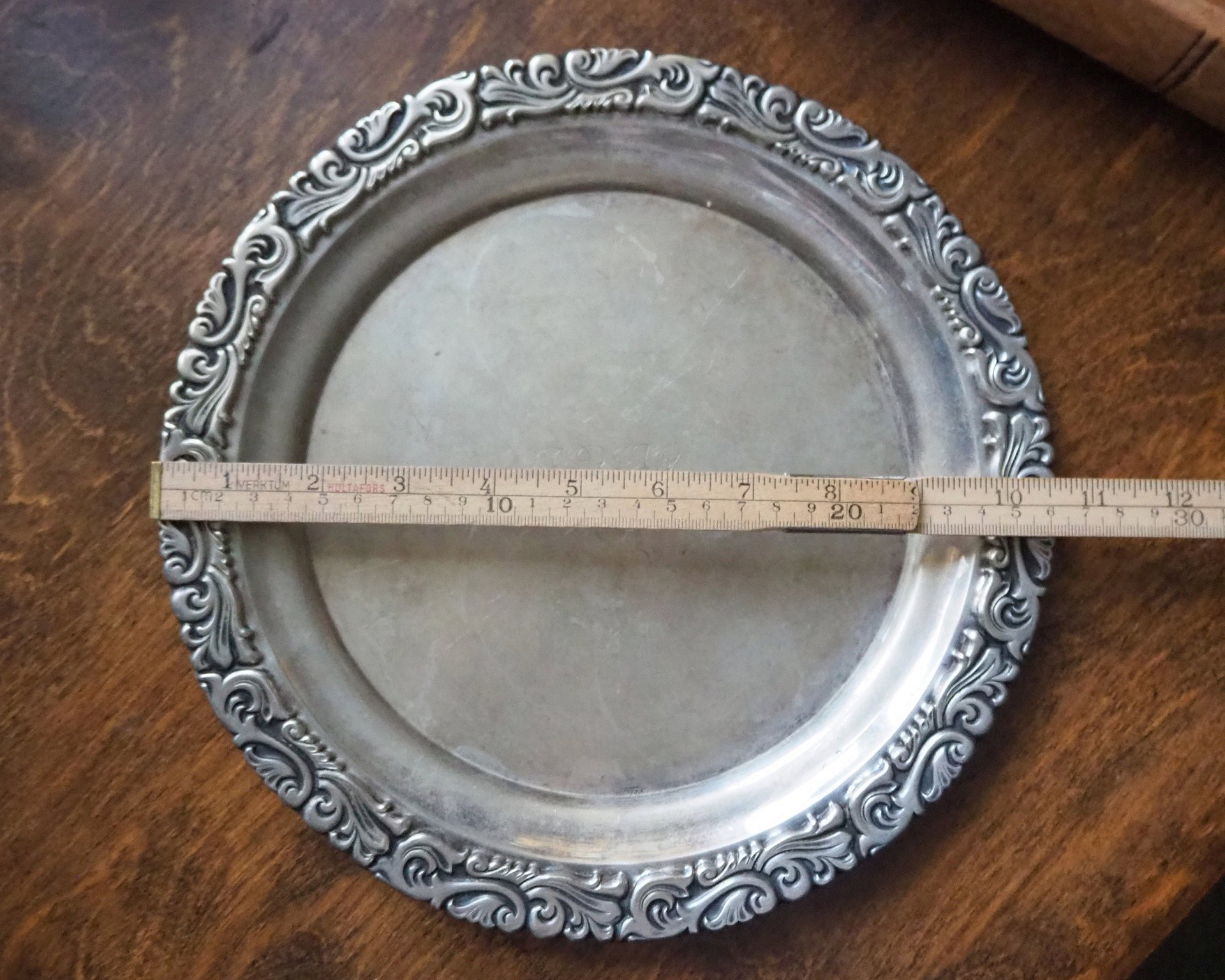 Vintage alpacca silver tray | Alpacca silver platter | Vintage serving tray | Engraved silver tray | Made in Finland