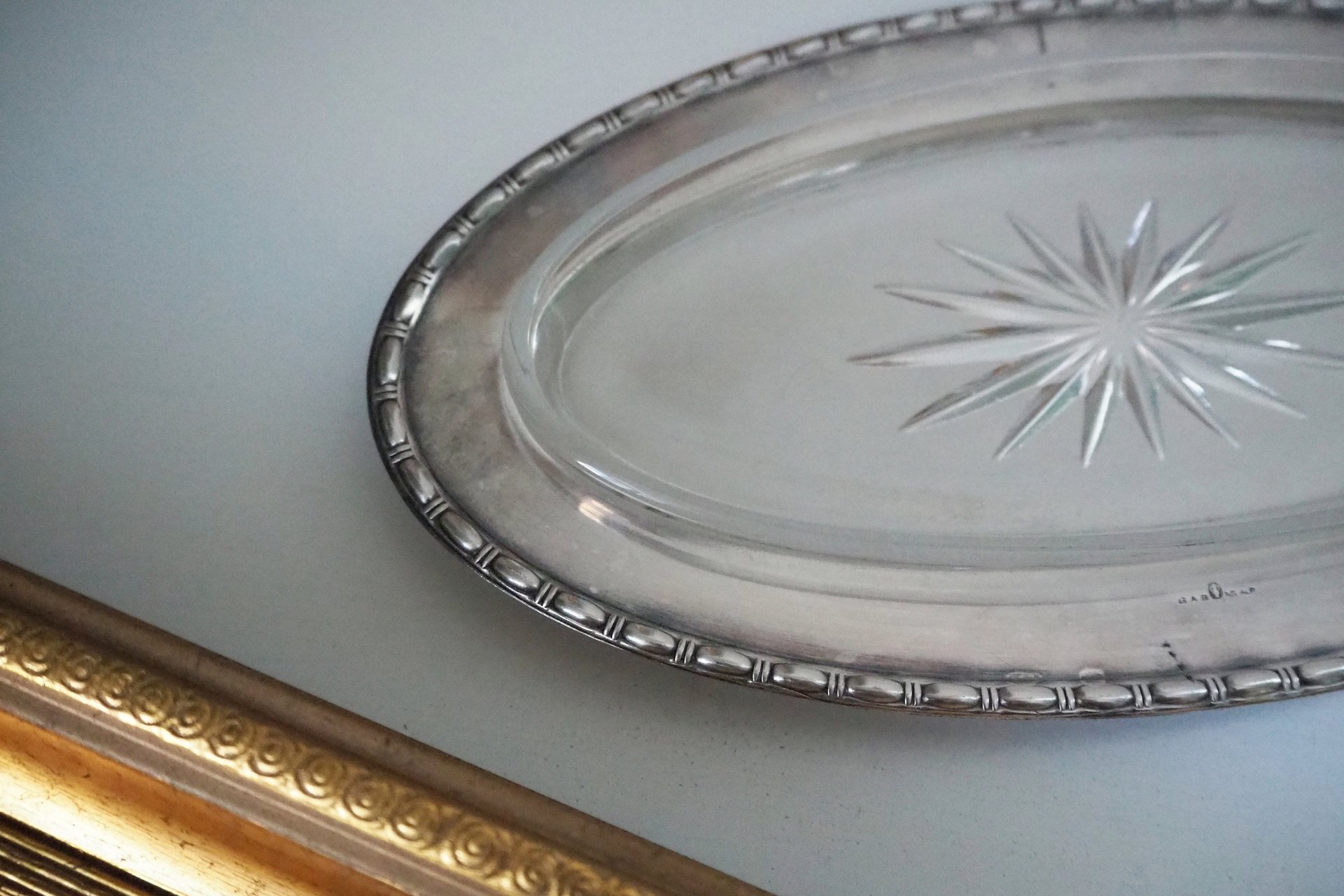 Vintage alpacca silver trinket dish | Alpacca silver and crystal dish | Alpacca silver trinket dish | Crystal dish