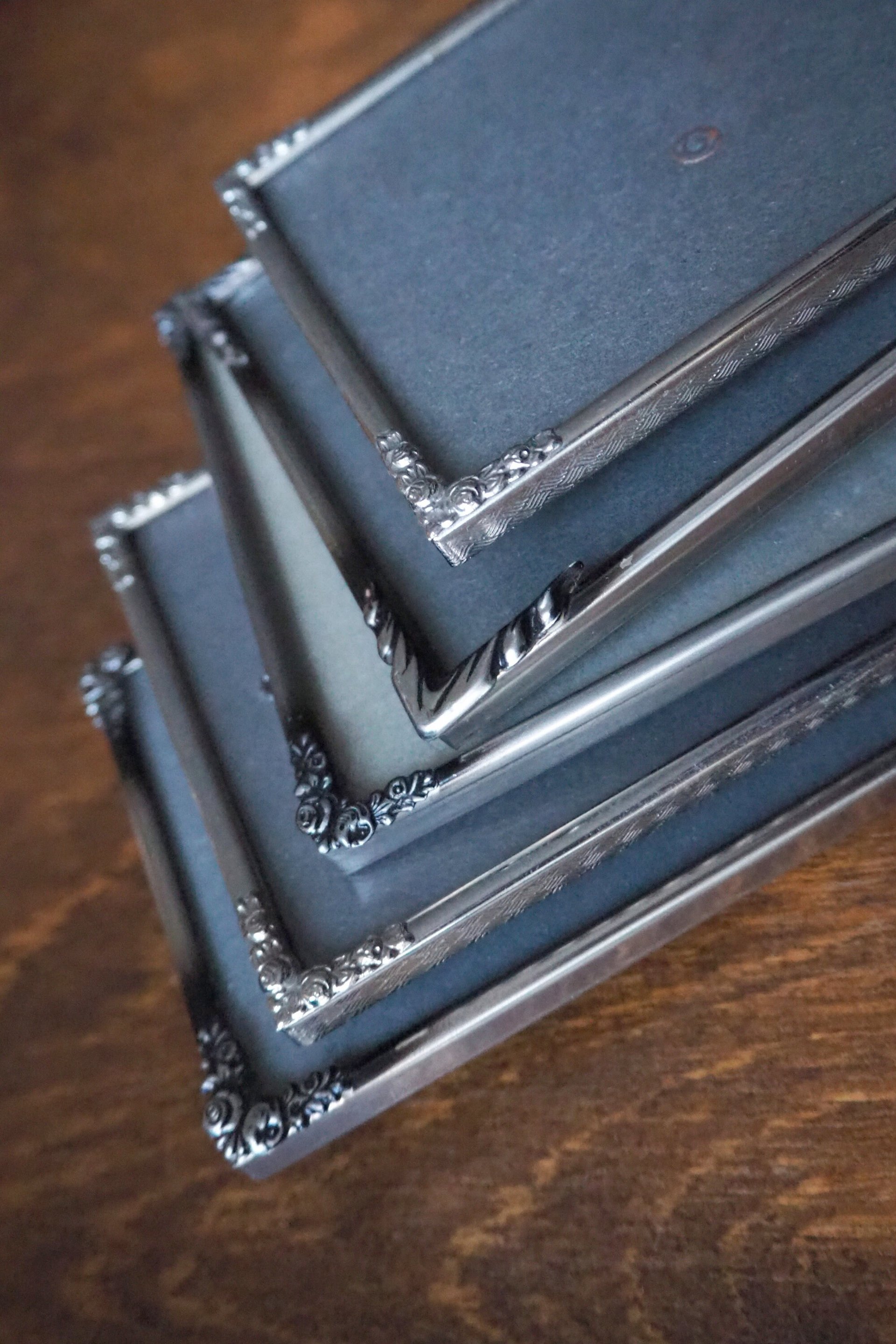 Set of five vintage photo frames | Mismatched vintage picture frames | Vintage silver plated picture frames | Vintage silver plated frames