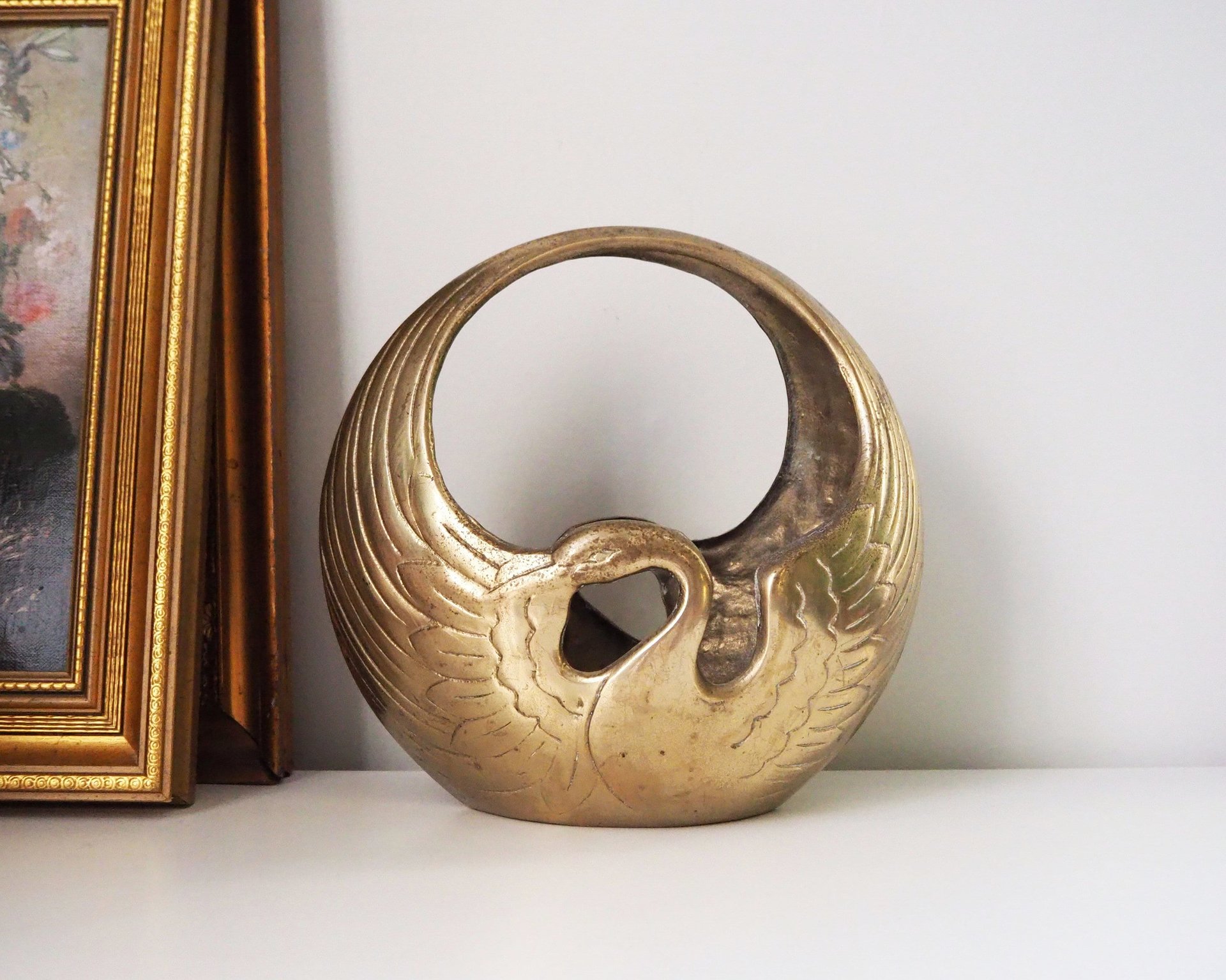 Vintage swan basket planter | Brass planter | Large vintage planter | Brass swan planter | Round swan planter