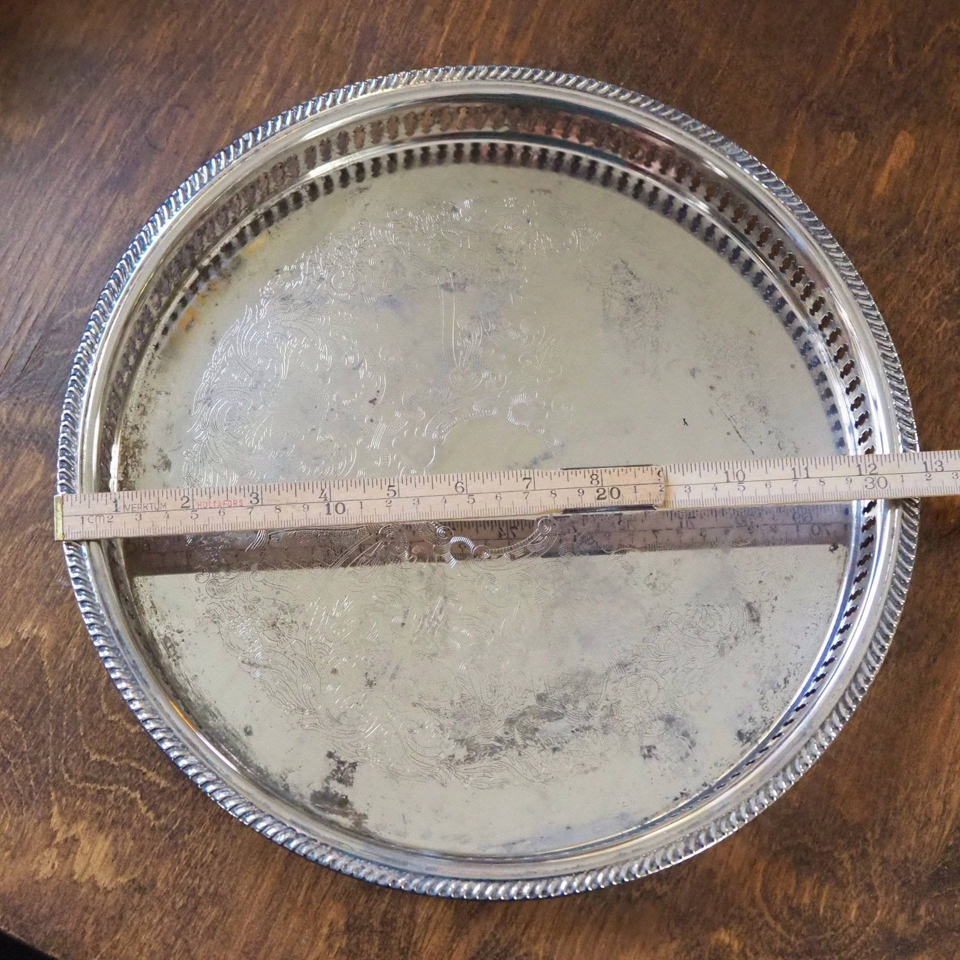 Vintage silver plated tray | Vintage tray with a raised edge | Silver plated serving tray with a cutout rim | Vintage decorative tray