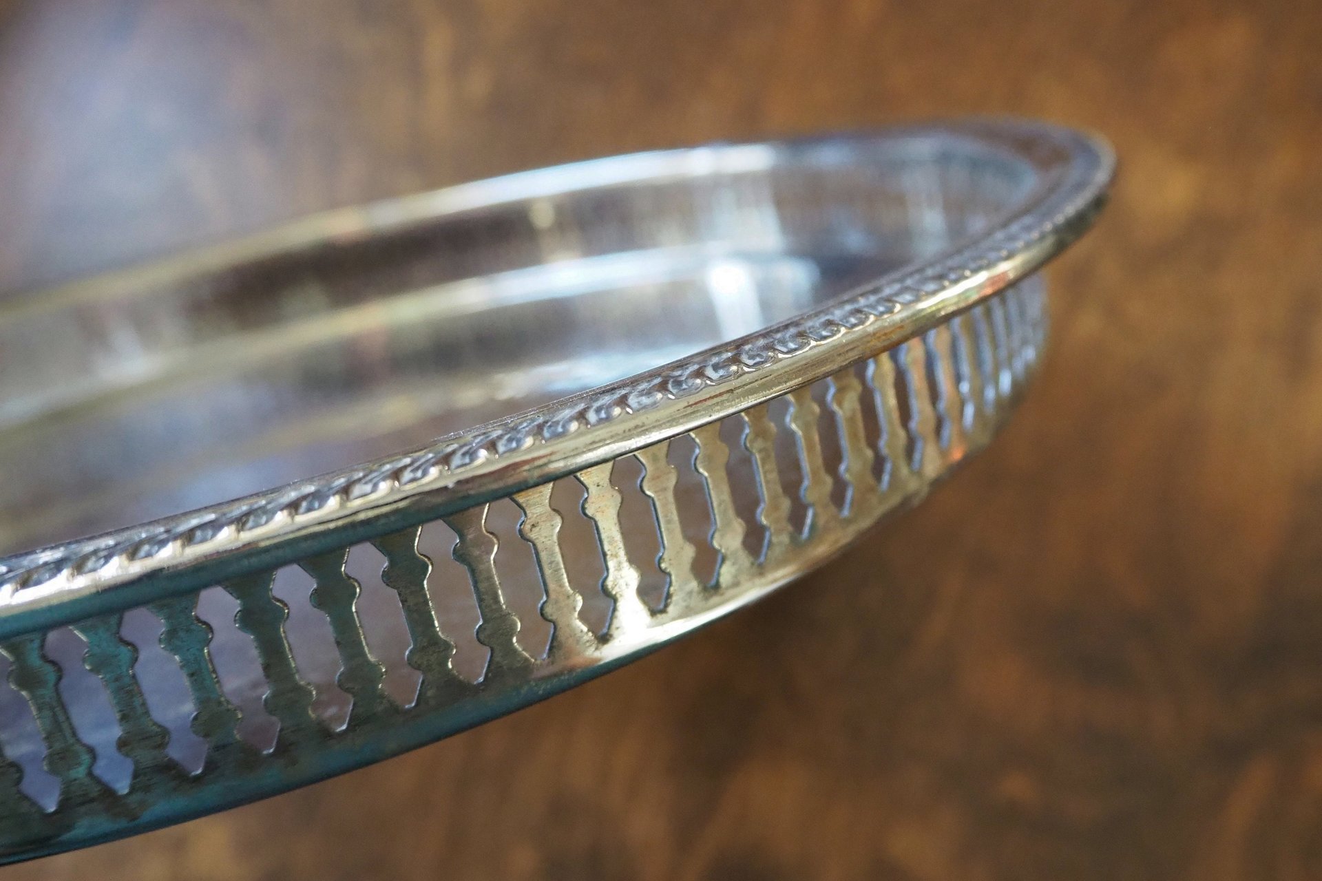 Vintage silver plated tray | Vintage tray with a raised edge | Silver plated serving tray with a cutout rim | Vintage decorative tray