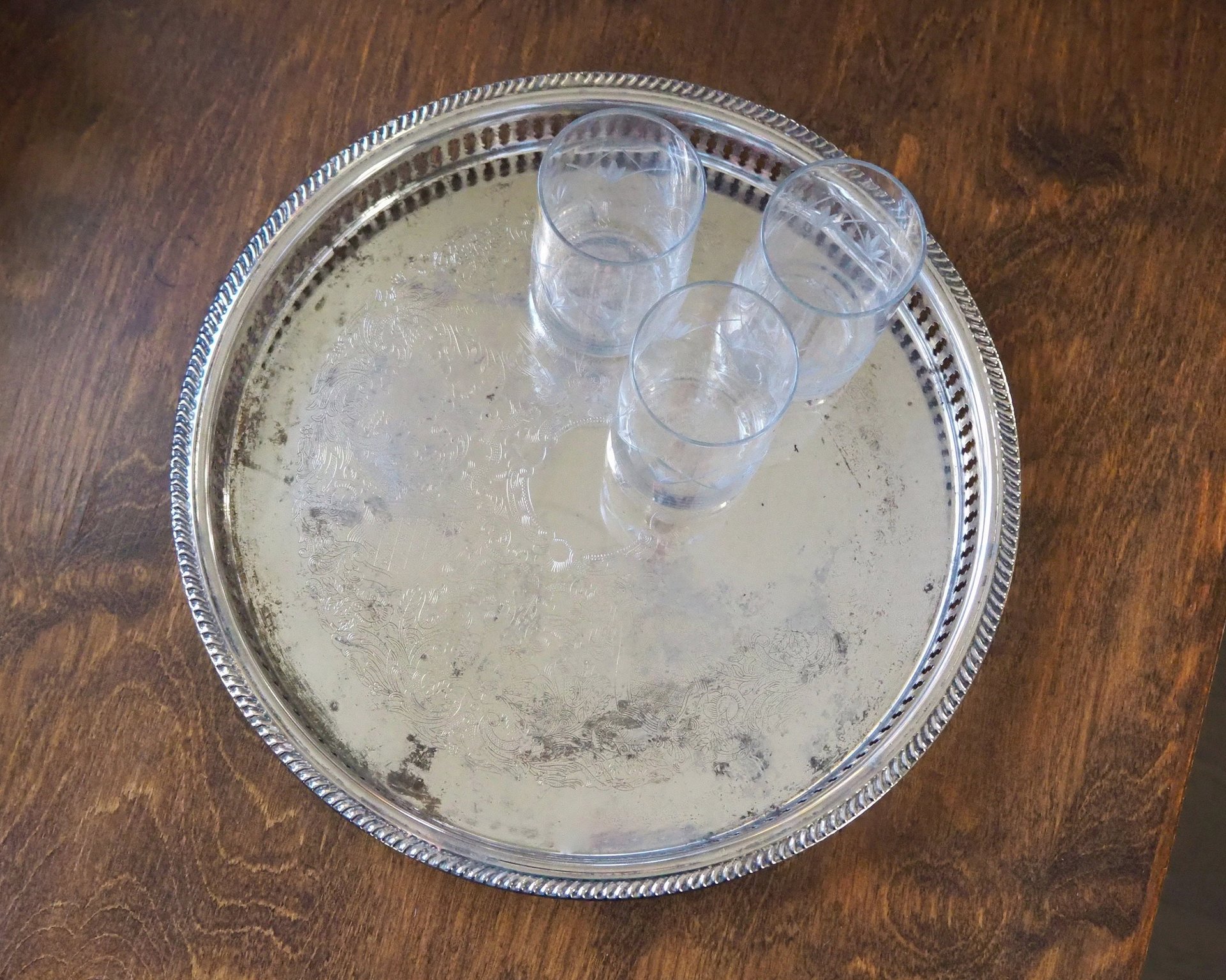 Vintage silver plated tray | Vintage tray with a raised edge | Silver plated serving tray with a cutout rim | Vintage decorative tray